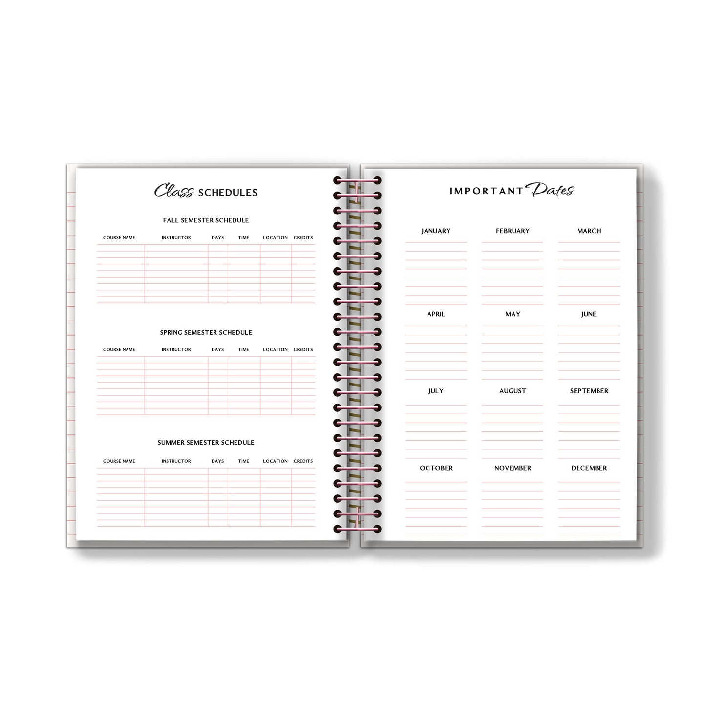 Undated Academic Planner