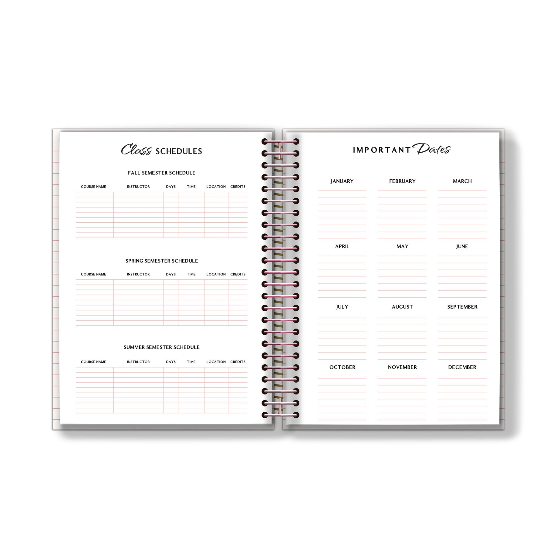 Undated Academic Planner