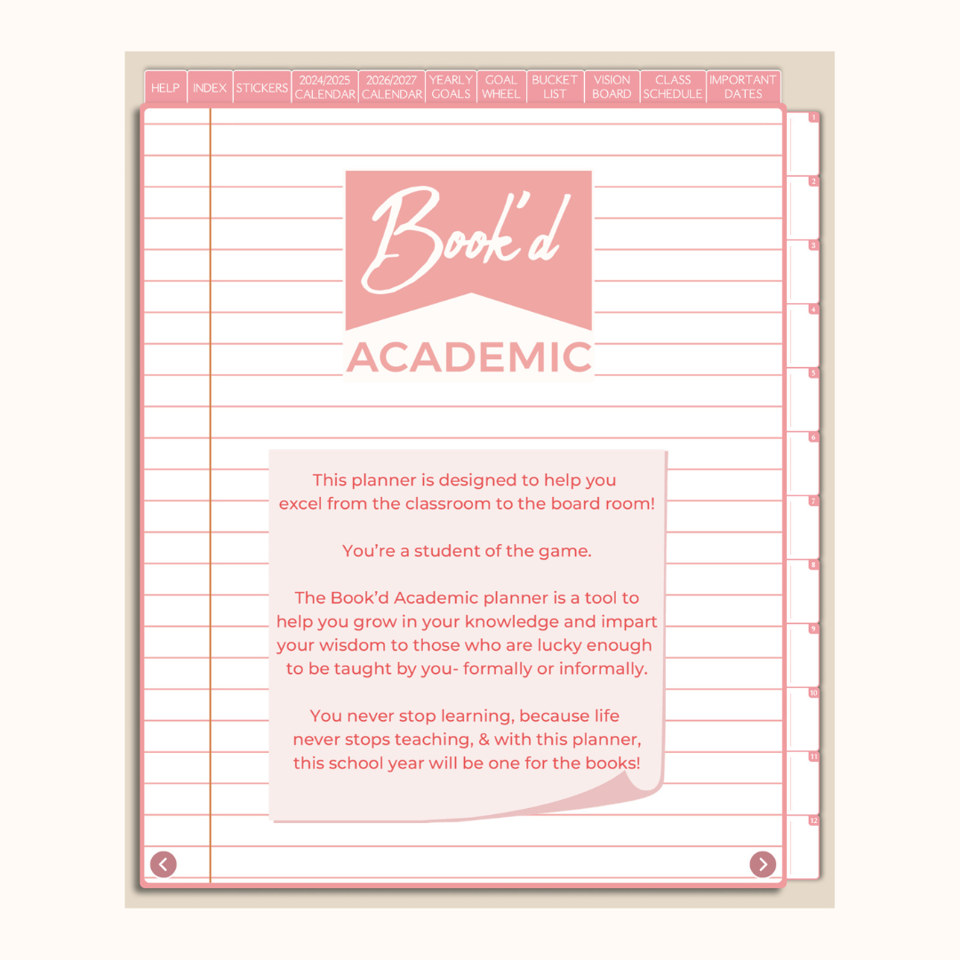 Undated Book'd Academic Digital Planner