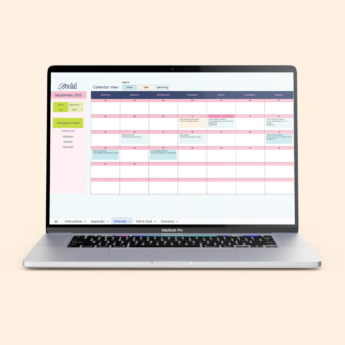 Book'd Goal & Task Digital Dashboard (Google Sheets)