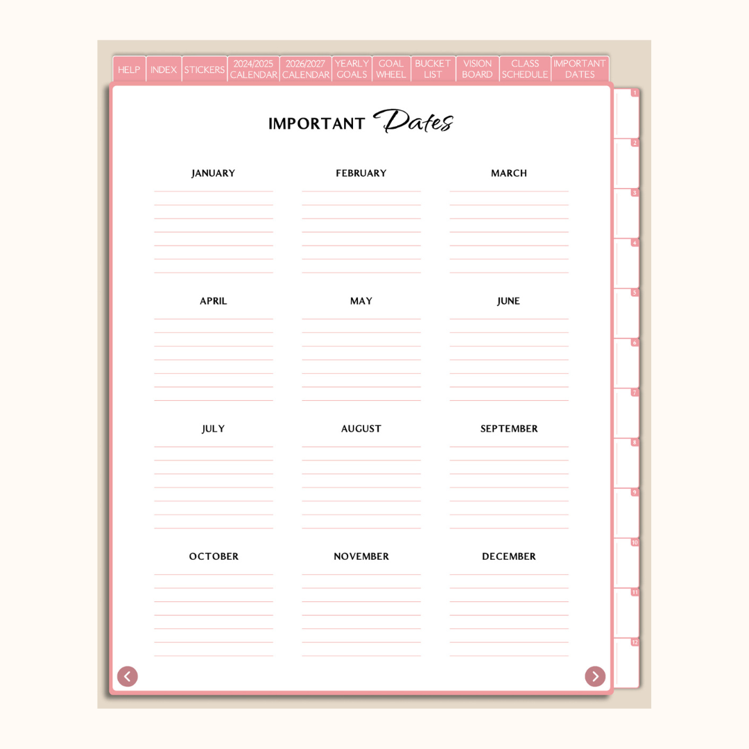 Undated Book'd Academic Digital Planner