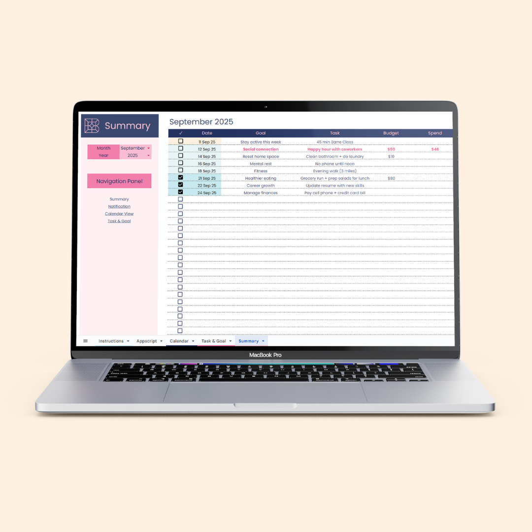 Book'd Goal & Task Digital Dashboard (Google Sheets)