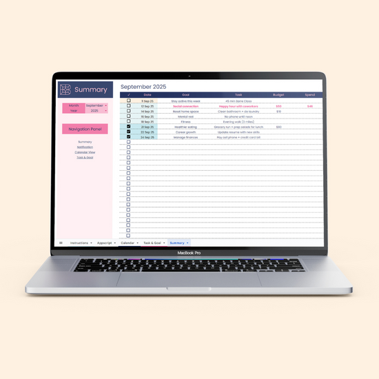 Book'd Goal & Task Dashboard (Google Sheets)