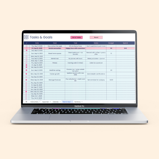 Book'd Goal & Task Dashboard (Google Sheets)